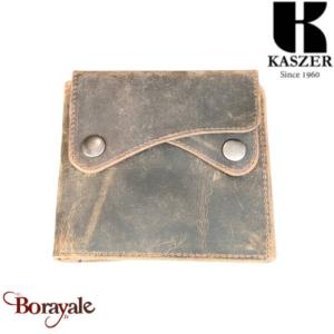 Porte-cartes Kaszer Oregon en cuir de vachette pleine fleur marron naturel