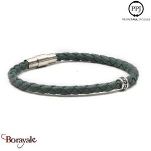 Bracelet PPJ Cuir tressé Simple tour Vert Salvia Taille XL