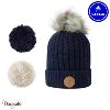 Bonnet + 3 pompons Royal Mojito bleu marine avec polaire Cabaïa 50% acrylique 50