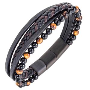 Bracelet All Blacks bijoux Homme acier et cuir 682361