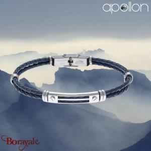 Bracelet Acier et cuir tressé bleu italien, Collection: homme APOLLON