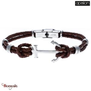 Bracelet   Acier et cuir tressé marron italien, Collection: homme APOLLON