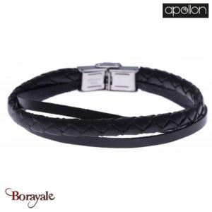 Bracelet Acier et cuir lisse et tressé italien noir, Collection: cuir et acier A