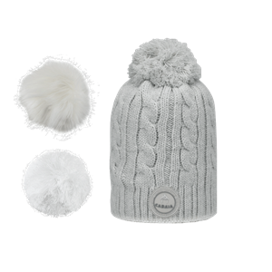 Bonnet + 3 pompons Creamy Gin gris clair avec polaire Cabaïa 100% acrylique