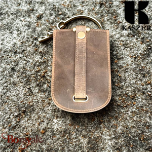 Porte-clé rétractable KASZER Oregon en cuir de vachette pleine fleur marron natu