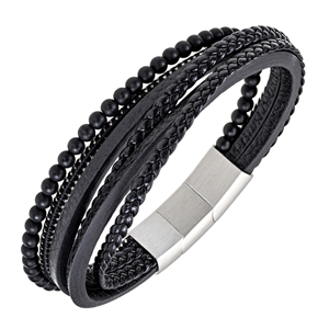 Bracelet All Blacks bijoux Homme acier et cuir 682364