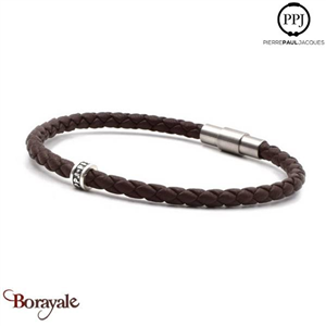 Bracelet PPJ Cuir tressé Simple tour Chocolat Taille XL