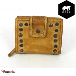 Portefeuille Bear Design en Cuir de vachette grainé Tabac