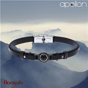 Bracelet Acier et cuir italien noir, Collection: cuir et acier APOLLON