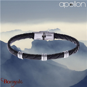 Bracelet Acier et cuir tressé italien noir, Collection: homme APOLLON