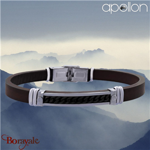 Bracelet homme Apollon, acier et cuir italien marron