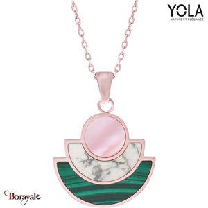 Collier Nacre rose Howlite et malachite Collection Art déco YOLA NATURE