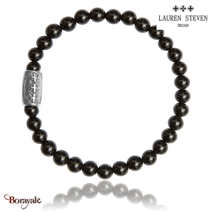 Bracelet Perles Lauren Steven Agate Noire Perles de 6 mm Taille L 20,5 cm