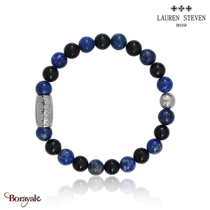Bracelet Prosperite Lauren Steven Agate Noire  Perles de 08 mm Taille L 20,5 cm
