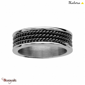 Bague THABORA Homme Fils torsadés 3 rangs de câbles noirs Taille 56
