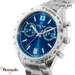 Montre Homme Orlam Legende cadran bleu bracelet acier argenté étanche 10 ATM ORS