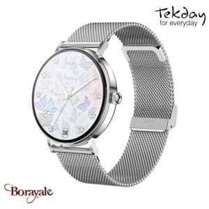 Montre TEKDAY Ronde connectée New 2025 unisexe boîtier argent, milanais acier ar