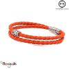 Bracelet PPJ Cuir tressé Double tour Orange Taille M