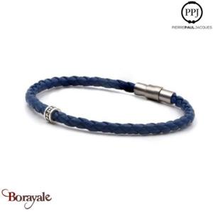 Bracelet PPJ Cuir tressé Simple tour Bleu-Outremer Taille M