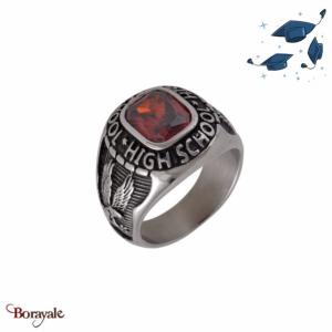 Bague Universitaire américaine High school rouge en acier inoxydable Taille : 70