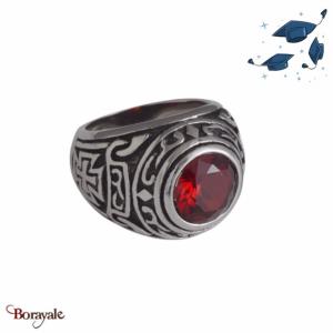 Bague Universitaire américaine Malte rouge en acier inoxydable Taille : 62