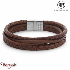 Bracelet Rebel & Rose Full metal premium combo 12mm cognac M, Homme RR-M0056-S-M