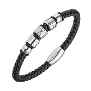 Bracelet All Blacks bijoux Homme acier et cuir 682323