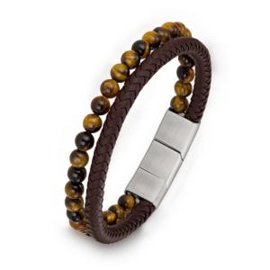 Bracelet All Blacks bijoux Homme cuir et perles 682154