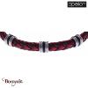 Bracelet Acier et cuir tressé rouge et noir italien, Collection: homme APOLLON