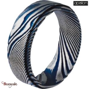 Bague Acier façon damas bleu, Collection: homme APOLLON Taille 62