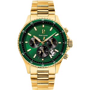 Montre PIERRE LANNIER Collection CHRONOS Doré Cadran Vert Bracelet Acier Doré