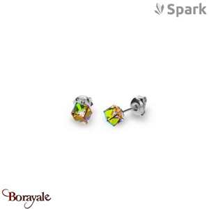 Boucles d'oreilles SPARK With EUROPEAN CRYSTALS : Cube Small 6 Mm - Vitrail méd