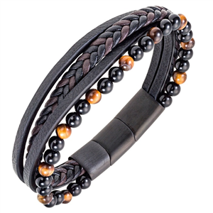 Bracelet All Blacks bijoux Homme acier et cuir 682361