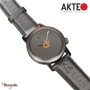 Montre AKTEO Art - Musique Guitare rouge 42 mm noire ronde AMu59