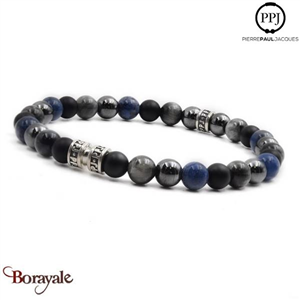 Onyx, Hématite, Faucon, Deep blue: Bracelet Pierres fines 6 mm PPJ Taille XL