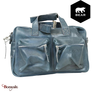 Sac porté main et épaule Bear Design en Cuir de buffle  Bleu pétrole Collection