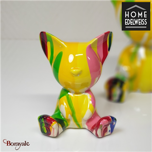 Chat Assis 11 cm Home Edelweiss collection : Gaston Jaune, vert, rose