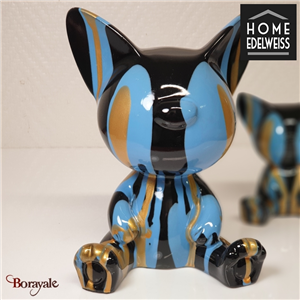 Chat Assis 20 cm Home Edelweiss collection : Gaston Bleu, noir, doré