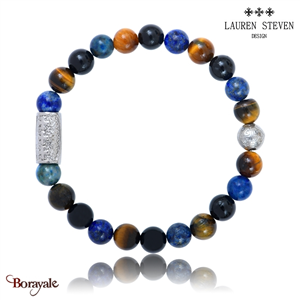 Bracelet Prosperite Lauren Steven Agathe Noire Perles de 08 mm Taille M 19,5 cm