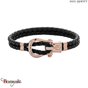 Bracelet Paul Hewitt Manille - cuir cuir noir, manille rose doré PH-FSH-L-R-B-M