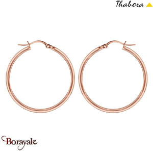 Boucles d'oreilles THABORA créoles simples fils ronds, 30 mm acier rose doré