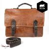 Cartable Bear Design en Cuir de vachette Cognac - marron