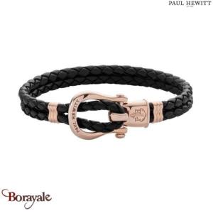 Bracelet Paul Hewitt Manille - cuir cuir noir, manille rose doré PH-FSH-L-R-B-M