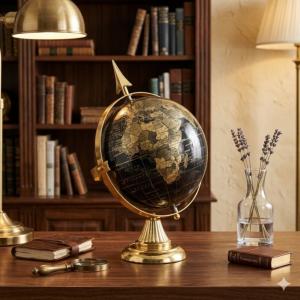 Grand Globe Terrestre Philéas 34 cm Noir et Or - Home Edelweiss JD831