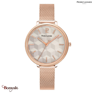 Montre PIERRE LANNIER Collection MIRAGE doré rose milanais Femme