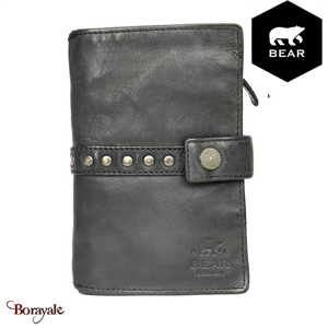 Portefeuille Bear Design en Cuir de vachette lavé Noir Collection : Lavato