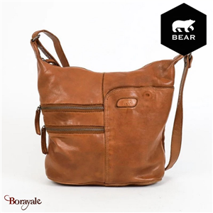 Sac bandoulière Bear Design en Cuir de vachette lavé Cognac Collection : Lavato