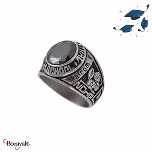 Bague Universitaire américaine Park Central noire en acier inoxydable Taille : 6
