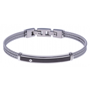 Bracelet Apollon 3 câbles  acier et plaque noire Homme  HA-347