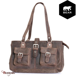 Sac épaule Bear Design en Cuir de vachette brut